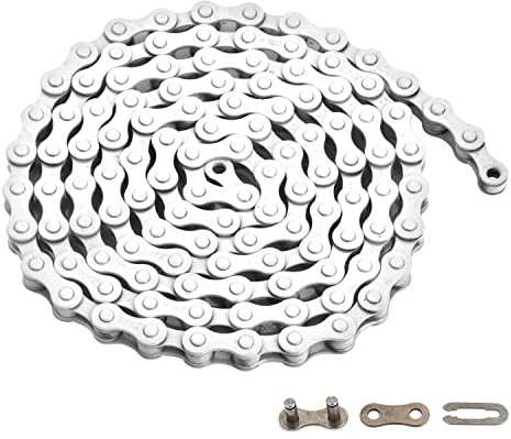 zonkie Fahrrad Kette 1-Fach 1/2 x 1/8 Inch, 122 Glieder (Weiß)