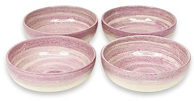 Verano Spanish Ceramics Pastel Beach Decorative Shallow Bowls - Kitchen Café Restaurant Dining Dishware Food Sharing Serving Appetiser Snacks Cereal Food Side Dishes - Set of 4-14cm x 5cm Lilac