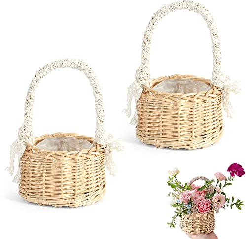 Zasvec Panier avec Anse 2 Pièces Petit Panier Osier Corbeille en Osier Tressé Petites Corbeilles en Osier avec Anse Corbeille Fruit Panier à Fleurs Panier Rotin pour Mariage, Décoration de Table