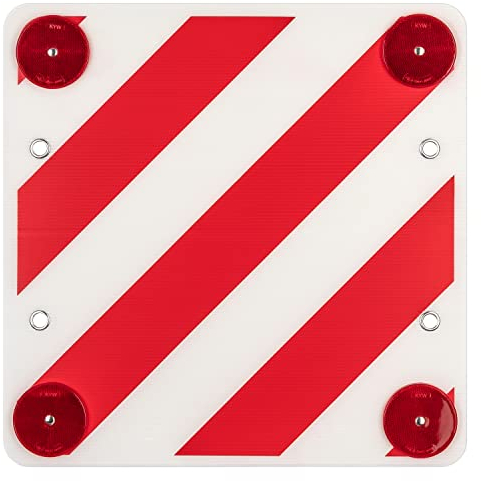 Warntafel Kunststoff Rot-Weiß mit Rückstrahler 50x50cm Warnschild Fahrradträger Heckträger Caravan Anhänger Wohnwagen