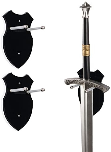 HHUXIUE Wall Mounted Sword Display Rack - Single Sword Vertical Holder, Axe Stand, Black 2 Sets