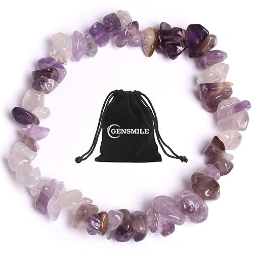 GENSMILE Amethyst Stein Armband Kristallsteine Kette - Natürliches Rock Crystal Edelsteinperlen Armband für Damen, Echte Steine Yoga Energie Stein Amethyst Kette Geschenke für Mädchen Frauen