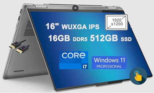 Lenovo Yoga 7i 16 2-in-1 Laptop | 16 WUXGA IPS Multi-Touch (300 nits) | 13th Gen Intel 10-Core i7-1355U | 16GB DDR5 512GB SSD | Backlit Fingerprint Thunderbolt HDMI Win11Pro Gray + HDMI Cable