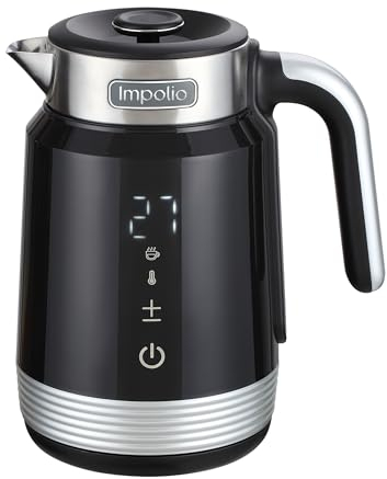 Impolio Retro Novo Wasserkocher, Wasserkocher mit Temperatureinstellung, Wasserkocher Schwarz 2200W, Live Temperaturanzeige, Doppelwandiger Edelstahlbehälter (Retro Novo)