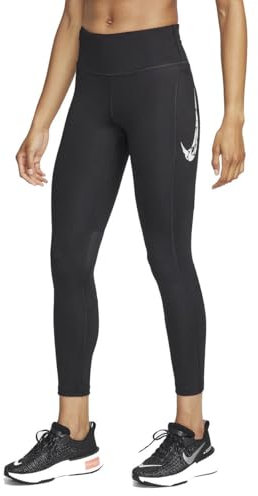 Nike Damen Hose W Nk FST Sw Hbr Df Mr 7/8 Tgt, Black/White, FN3268-010, XS