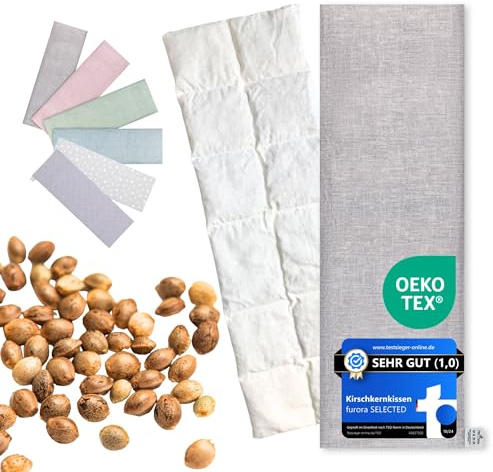 Kirschkernkissen Mikrowelle XXL 60x20cm lang : OEKO TEX, bio schadstofffrei | Körnerkissen GROß (Bauch, Rücken, Schulter, Nacken) - Traubenkernkissen Wärmekissen Geschenk (Grau N)