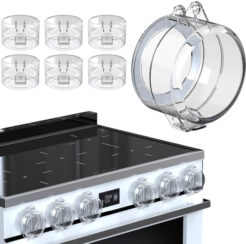 Lot de 6 boutons de cuisinière pour enfants - Sécurité enfant pour cuisinière et four - Uniquement pour les boutons de diamètre jusqu'à 3,5 cm - Distance entre le centre et le centre au moins 7 cm
