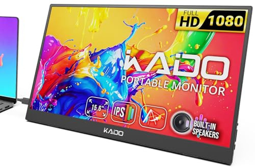 Kado Tragbarer Monitor für Laptop, 15,6 Zoll IPS 1920 x 1080 HDMI Dual USB Type-C Second Display Ergo Stand Eingebaute Lautsprecher für PC, Mac, Tablet, Mobile Dex Mode, Xbox, PS4/PS5 und Switch