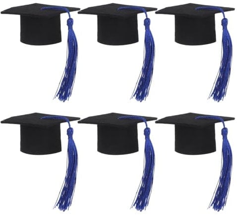 Luxshiny 6pcs Mini Graduation Caps - Doctoral Hat Wine Bottle Toppers with Tassel (Dark Blue, 5.5x5.5cm) - Graduation Party, Table Favours for Beer & Wine Bottles