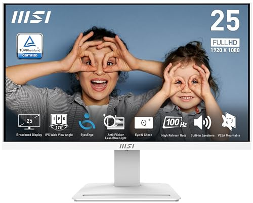 MSI PRO MP253W 24.5 IPS 1920 x 1080 (FHD), 100Hz, Adaptive Sync, HDMI, VGA Port, VESA Mount, Tilt, Speaker, 1ms, White