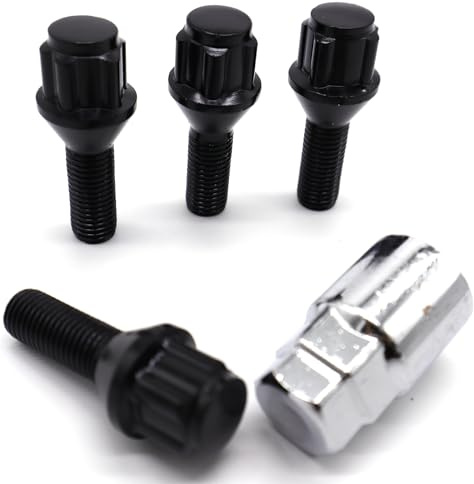 4PCS M12 × 1.5 Standard Locking Bolts with 1 X Key for BMW 1 Series 3 Series 5 Series,Alloy Wheel Locking Bolts for VW Amarok Sharan Touareg Transporter Caddy