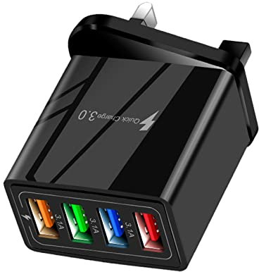 USB Plug Charger UK, Wall Charger Power Adapter, USB Charger Plug, Multi USB Power Adapter, 4-Port Intelligent Charge
