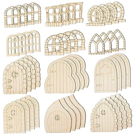 Porta fata, porte fate in legno per alberi mini finestre non finite fata kit fai -da -te accessori da giardino fata per casa 48 pezzi stile 2