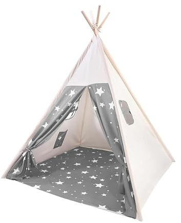 Putentfun Tipi Zelt für Kinder Tippi Kinderzelt Kinderzelt für drinnen,Kindertipi Spielzelt Lesezelt Kuschelecke Kinderzimmer Deko,Tipi Zelt Kinderzimmer mit Fenster(Grau)