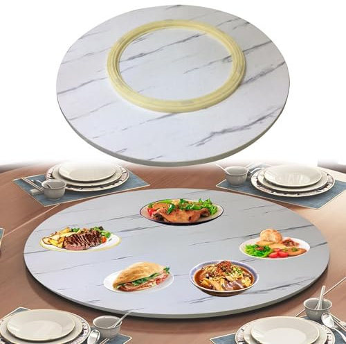 Plateau De Service Rotatif Lazy Susan En Bois Rond, Ø 50cm 60cm 70cm 80cm 90cm Grand Plateau Tournante Pour Table À Manger, Assiette De Service 360° Rotative, Avec Roulement Silencieux(White,Ø70cm)