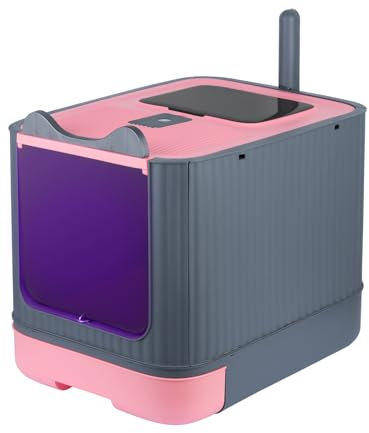 Bandeja para gatos autolimpiante, bandeja para gatos con rayos ultravioleta, 44,5 x 36,5 x 34,5 cm, color rosa