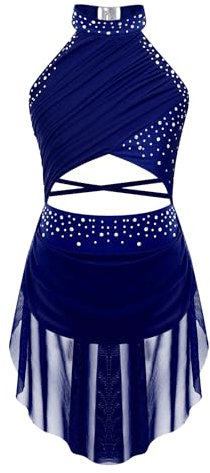 YiZYiF Vestito da Balletto Bambina Costume di Danza Senza Maniche Abito da Ballo Lirico Contemporaneo Body da Ginnastica Vestito Pattinaggio Artistico Blu Scuro 9-10 Anni