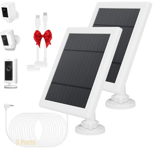 Solar Panel for Camera 5W Solar Charger Compatible with Ring Spotlight &Stick Up Outdoor Cam Battery, 16.4ft Long Cable with Barrel Plug Adapter to USB-C/Micro USB