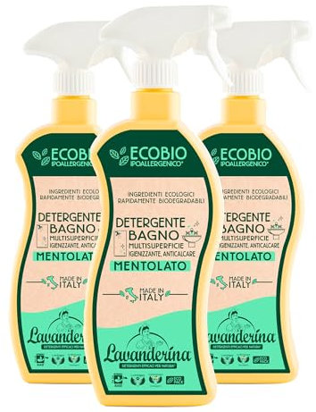 Lavanderina, Detergente Bagno Multisuperficie Mentolato, 650 ml x 3 Pack, Detersivo Ecologico per Sanitari, WC, Rubinetti e Superfici Lavabili