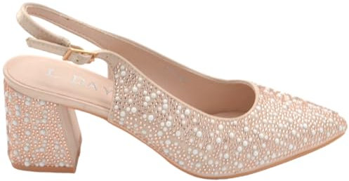Scarpe Donna Decollete Slingback Oro Rosa con microperle e Brillantini Cinturino Regolabile alla Caviglia Tacco 6cm (36 EU)