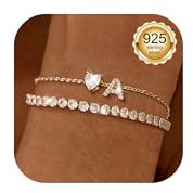 LOLIAS Pulsera Personalizada Mujer Oro Pulsera Tobillera Mujer Plata Ley Tenis Colgante Letra Corazón Pulsera Capas Regalos para Pies Playa Verano Joyería A