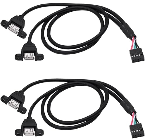 YARCHONN USB 2.0 Front Panel Header 9 Pin to USB A Adaptador Y Splitter Cable Placa base 9 Pin Header Splitter a Dual Tipo A Header Conectores con Tornillos Panel Agujeros Cable de Extensión - 50 cm