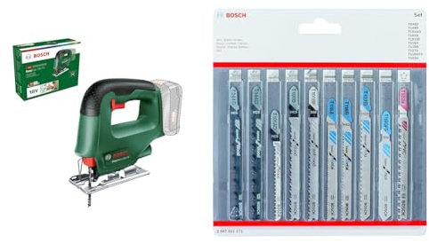 Bosch Akku-Multischleifer EasySander 18V-8 (Ohne Akku; für die DIY-Holzbearbeitung; 3x Schleifblätter; 20x Schleifpapier) + Accessories 10tlg. Stichsägenblätter Set (für Holz und Metall, Zubehör)