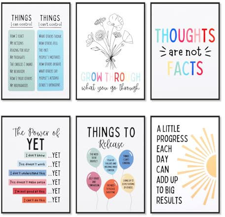 XRVRILE Motivierende Wandbilder mit Positiven Affirmationen, 6er Set, 20,3 x 25,4 cm, Ungerahmt, für Büro, Klassenzimmer und Kinderzimmer