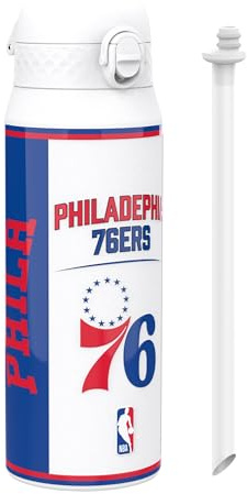 NBA Philadelphia 76ers Sports Thermal Water Bottle with Removable Straw, 750ml/24oz, Leak-Proof Insulated Drinking Bottle, Easy to Open, Secure Lock, Dishwasher Safe, Flip Cover, Metal Bottle