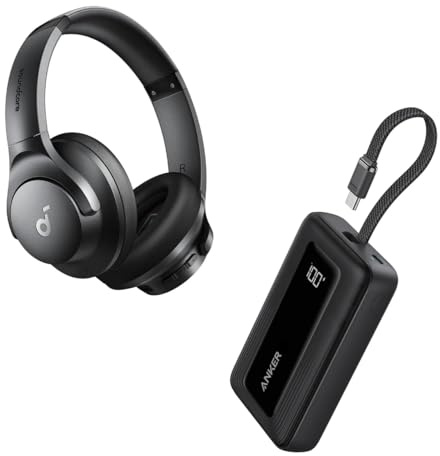 soundcore by Anker Bluetooth Over-Ear-Kopfhörer (Noise Cancelling, 40h Spielzeit, Hi-Res Audio, tiefer Bass) & Anker Powerbank (20000mAh, 30W, USB-C Kabel)