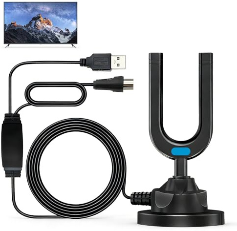 TV Aerial, Indoor TV Aerial with High Gain Signal Booster & 26ft Cable for 4K 1080P HDTV, Freeview, VHF/UHF DAB Radio,Waterproof, Lightnin G-Proof and Cold-Resistant Design