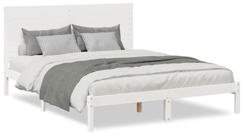 mtlskopl Massivholzbett Weiß 140x210 cm ohne Matratze mit Lattenrost und Kopfteil für Erholsamen Schlaf, Gästezimmer oder Jugendzimmer, Stauraum unter Box
