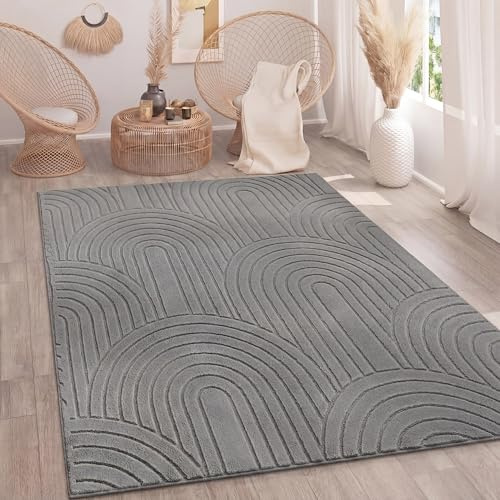 Paco Home Teppich Wohnzimmer Schlafzimmer Hochflor Weich Uni 3D-Optik Pflegeleicht Modernes Design Waschbar Grau, Grösse:200x280 cm