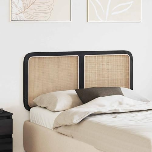 sephironlbb Kopfteil Schwarz aus Rattan und massivem Kiefernholz 120 x 55 x 3 cm, modernes Betthaupt für Schlafzimmer, langlebige Rückenlehne mit natürlicher Polsterung