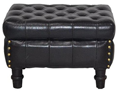 Casa Padrino Echtleder Hocker Schwarz 50 x 40 x H. 35 cm - Luxus Chesterfield Fußhocker Vintage Design