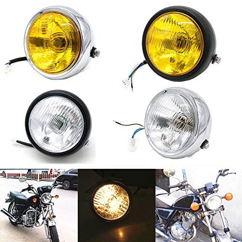 Motorrad Frontscheinwerfer Refit Retro Halogen Universal Fit Für Harley Chopper Bobber Custom Cruiser CG125 GN125 CB CL (Chrom transparente Linse)