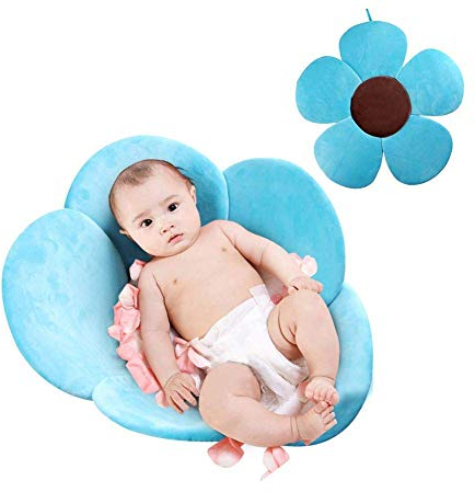 Lelestar Materassino da bagno a forma di fiore, cuscino da bagno per neonati portatile, imbottito e pieghevole, per vasca da bagno (Blu)