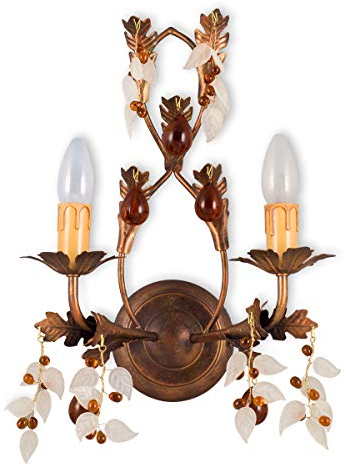 Helios Leuchten Florentiner Wandleuchte | Blüten Wandlampe | Florale Lampe Leuchte Kronleuchter Landhausstil | Kerzenwandleuchte 2-flammig