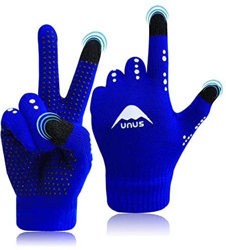 FINGER TEN Handschuhe Kinder Winter Jungen Mädchen 1 Paar Blau Strickhandschuhe Alter 5-11 Unisex Touchscreen Gloves Laufen Warm RadfahrenHandschuhe Sport Fahrrad Fußball Täglich