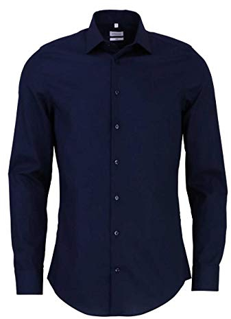 Seidensticker Herren Business Hemd Slim Fit Bügelfrei Kent Langarm Shirt, Dunkelblau, 39 EU