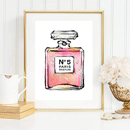 Din A4 Kunstdruck - ungerahmt - Parfum Flakon Paris Beauty Luxus Aquarell Pink Rosa Druck Poster Bild