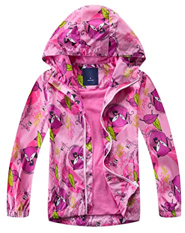 YoungSoul Coupe Vent Imperméable Fille - Manteaux Mi Saison Enfant Imprimé - Blouson Capuche Pluie Rouge 11-12 ans/Taille 150