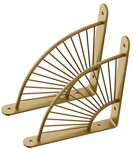 NWHJ 15cm/20cm/25cm/30cm Support Fer Forge pour étagère, Equerre Mural décoratif, Support d'étagère en métal doré, Forme d'éventail, 2 pièces