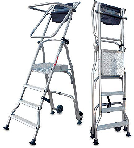 Faraone - Escalera con Plataforma PL4-228x72x34cm - Escalera 4 Peldaños - Escalera Plegable de Aluminio - Uso Profesional - Fácil de Transportar - Uso en Industrias y Grandes Superficies