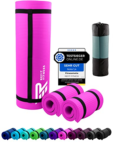 NBR Fitnessmatte Yogamatte 190 x 60 x 1.0 + 2 Fitness Pads 25 x 61 x 1,5 cm Pink Rosa Sportmatte Gymnastikmatte Trainingsmatte rutschfest Matte Mat Sport Yoga Kniekissen Kniematte Gymnastik Tragegurt