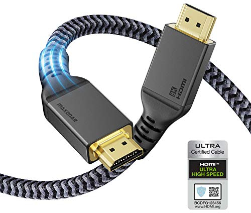 Maxonar 10K 8K Ultra High Speed HDMI® Cable 5M(16Ft), (Certified) Ultra HD 48Gbps @120Hz 4K@120Hz eARC RTX 3090 HDR10 4:4:4 HDCP 2.2&2.3 Dolby Compatible with PS5,Xbox Series X,Roku/Fire/Sony/LG TV
