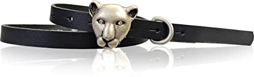 FRONHOFER schmaler Damengürtel, Katzenkopf Tiger Gürtelschnalle Straß, 1,5 cm, 18687, Größe:Körperumfang 95 cm/Gesamtlänge 110 cm, Farbe:Schwarz