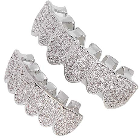 Grillz Zähne, Hip Hop Teeth Grill Set Microset Diamond Braces, Hip Hop Zähne Dekoration Kaltbeschichtetes Kupfer Grillz Zähne Set Bling Grillz Zähne D