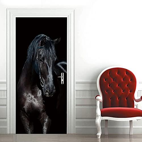 A.Monamour Türtapete Selbstklebend Türfolie Türposter 3D Schwarzes Pferdeporträt Auf Schwarzem Hintergrund Ukrainisches Pferd Vinyl Folie Türdeko Tapete Wandbild Türaufkleber Türtattoo 90 x 200 cm