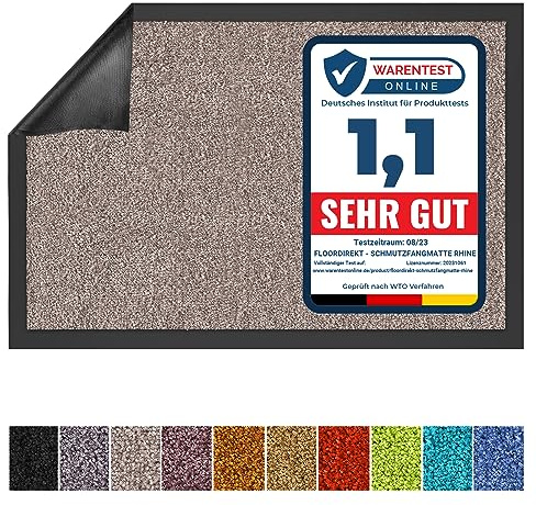 Floordirekt Schmutzfangmatte Rhine - waschbare & leistungsstarke Fußmatte - Sauberlaufmatte mit Rutschfester Rückseite - Türmatte für den Eingangsbereich Gull, 90 cm x 120 cm